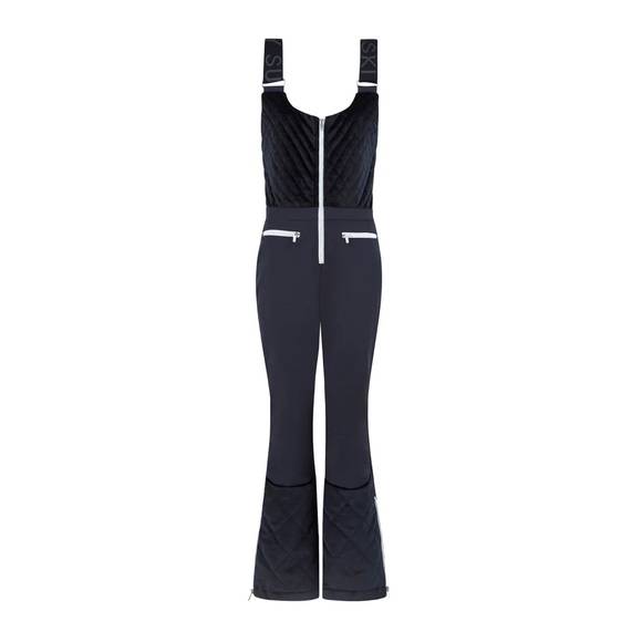 NWT QUILTED VELVET WATERPROOF SKI BIBS SKI OVERALL BLACK LARGE - Picture 1 of 8